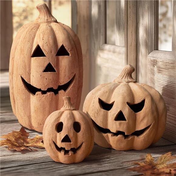 New Fall Decor - Halloween Decorations - Handmade Terracotta Pumpkin Jack O' - Picture 1 of 7